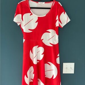 Red Leaf Print Women's Dress